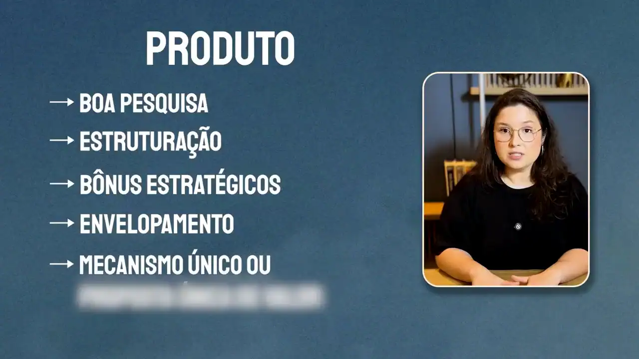 Slide da Tríade da Escala com o pilar Produto: boa pesquisa, estruturação, bônus estratégicos, envelopamento e mecanismo único ou proposta única de valor